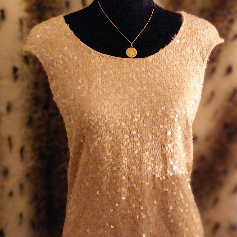 Elle cream colored sequin top